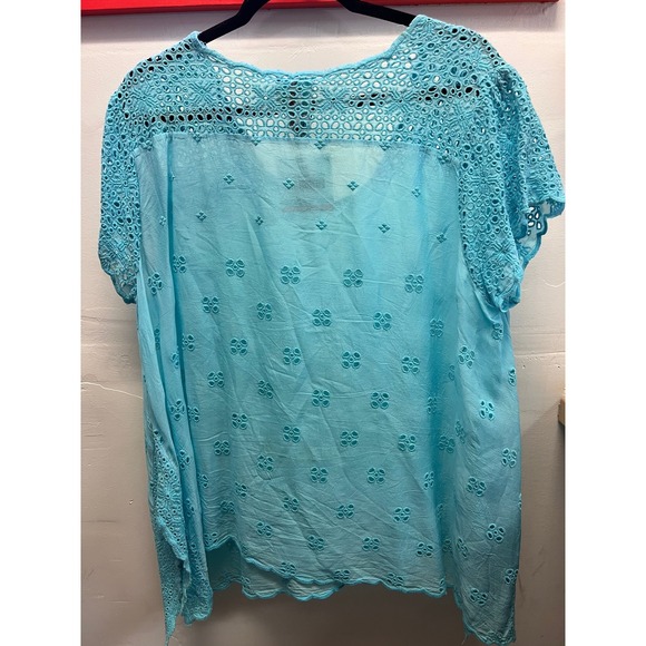 Johnny Was Light Blue Embroidered V-Neck Blouse - Picture 2 of 3